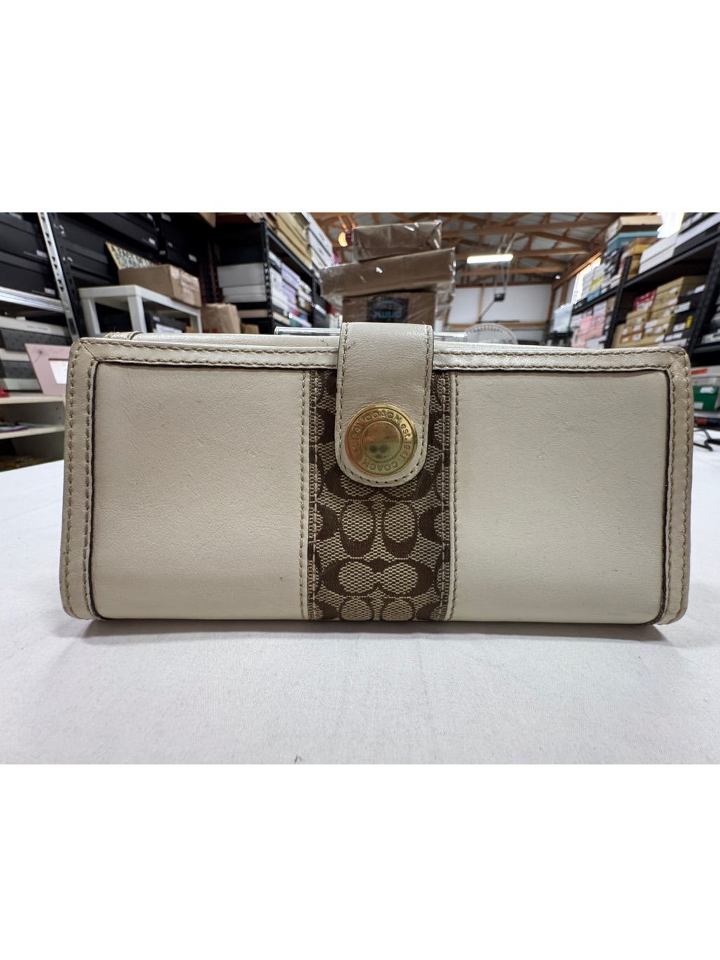 Coach Signature Canvas And Leather Wallet In Beige